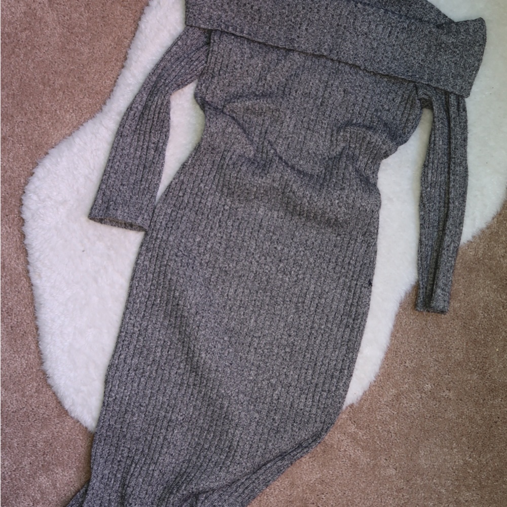 Lulus Gray Knit Off-Shoulder Dress